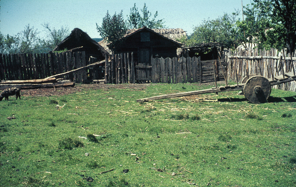 Mapuchen Indios Chile Südamerika Lateinamerika Typisches Einzelgehöft. Rechts Carrete (Ochsenkarren)